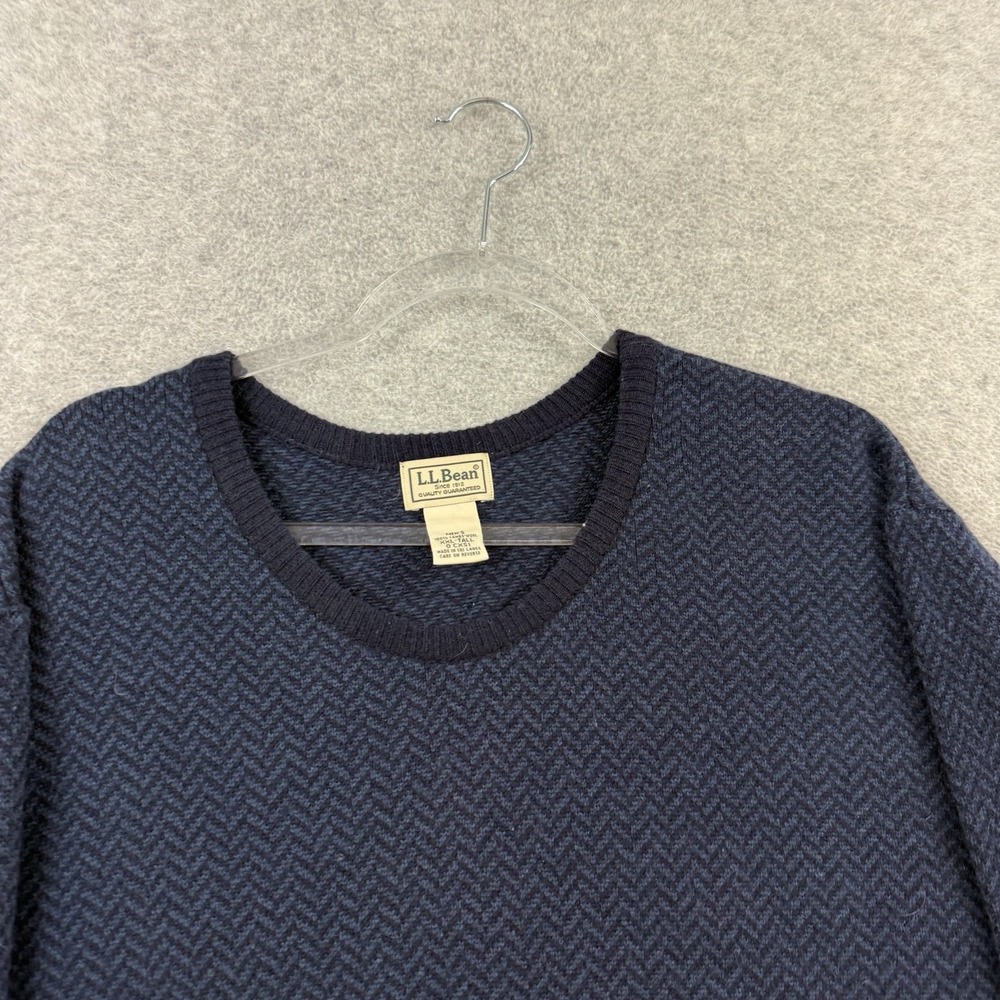 L.L. Bean Crewneck 100% Lambs Wool Sweater Blue Chevron Print Mens Size 2XLT